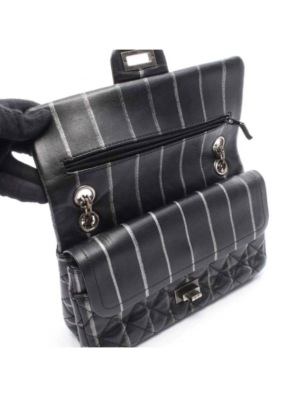 Chanel Shoulder Bag 2.55 Quilted Mademoiselle Chain Black Silver Leather Double